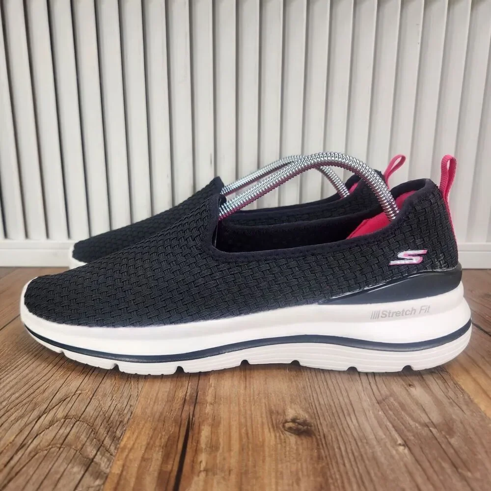 Skechers GOwalk 6 Womens 11 Black Pink Stretch Fit Goga Mat Walking Shoes 124398